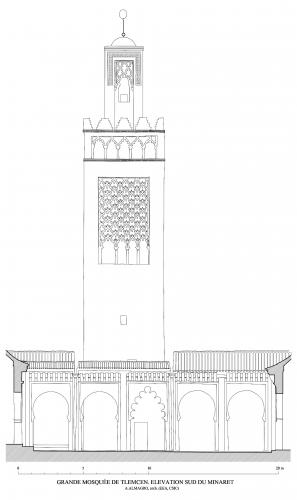 Mezquita aljama (Tremecén, Argelia) - Sección transversal patio hacia norte