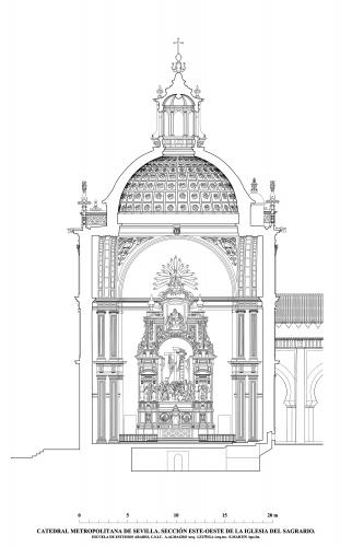 Catedral de Sevilla - Sección este-oeste de la iglesia del Sagrario 