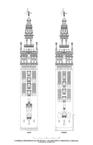 Catedral de Sevilla - Alzados este y norte de la Giralda 