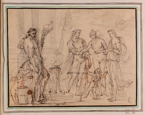 Estudio de Venus y cupido uniendo a dos jóvenes ante el altar de Himeneo.