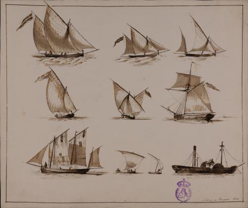 Estudio de nueve barcos de vela y un vapor