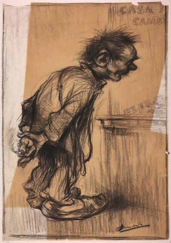 Caricatura de un pobre mirando el escaparate de un cambista