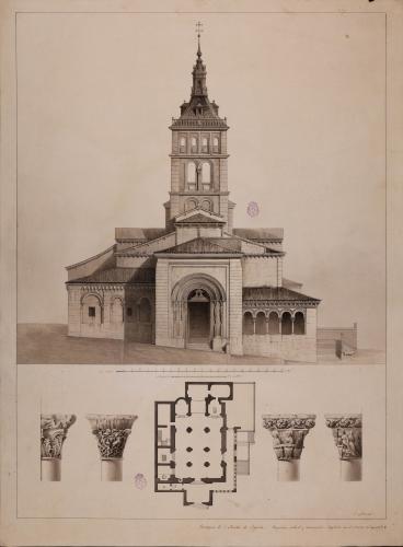 Planta y alzado de la fachada principal y capiteles de la iglesia de San Martín (Segovia)