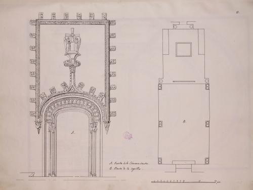 Planta y alzado de la puerta de la Cámara Santa de la catedral de Oviedo