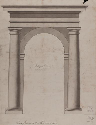 Estudio de arco de medio punto enmarcado por columnas de orden toscano y cornisamento