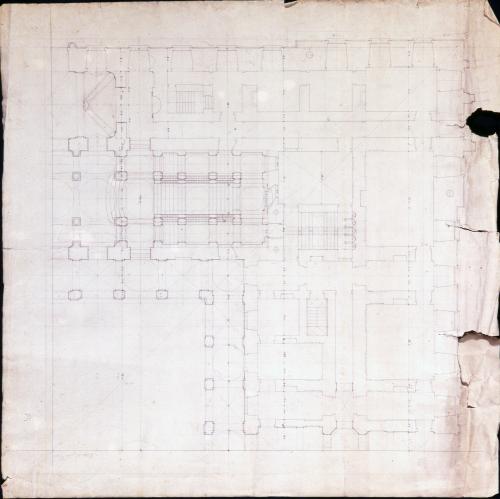 Esquema del ángulo inferior derecho de la planta baja del palacio de Riofrío (Segovia)