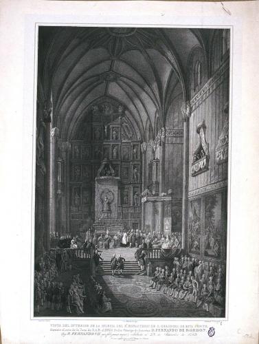 [Vista del interior de la iglesia del monasterio de San Jerónimo de durante el acto de la jura del Príncipe de Asturias, Fernando de Borbón]