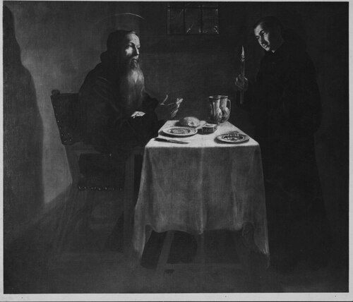 La cena de San Benito pintura de Juan Rizi