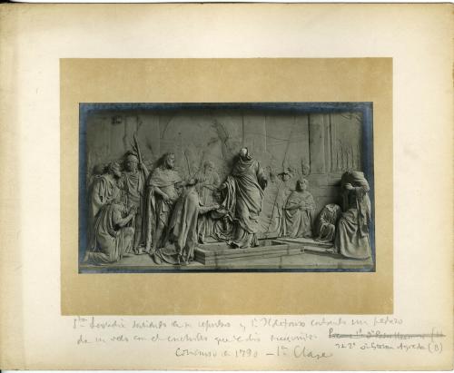  Santa Leocadia saliendo de su sepulcro y San Isidoro cortando un trozo del velo con el cuchillo que le dio Recesvinto