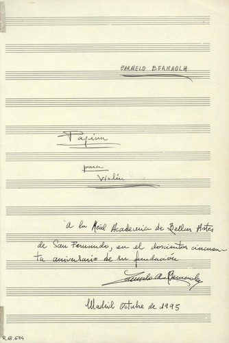 Página para violín [Música manuscrita] / Carmelo Bernaola.