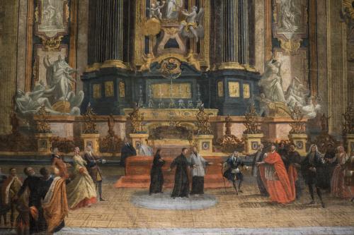 Presentación al público en 1698 de la capilla y el altar de San Ignacio de Loyola, obra de Andrea Pozzo, en el crucero de la Iglesia de “El Gesú” de Roma.