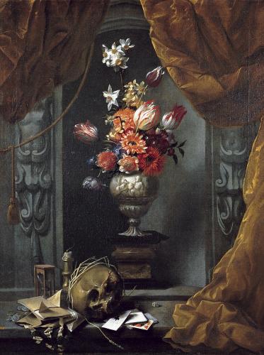 Bodegón de vanitas con florero